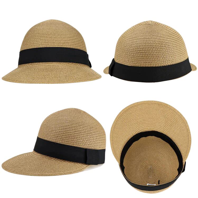 Sun Visor Hat Women, Summer Floppy Straw Beach Hats Wide Brim Foldable 7 1/8 Khaki - BeesActive Australia