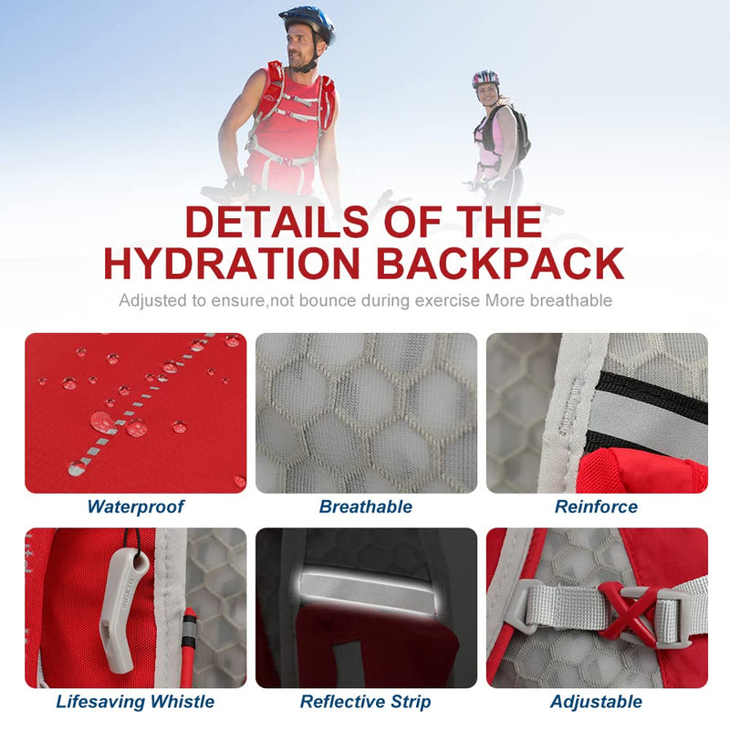 INOXTO Hydration Pack Backpack ，Water Backpack with 2L Leakproof Water Bladder, Running Hydration Vest for Man, Daypack for Cycling Motocross Climbing Trail Running Red - BeesActive Australia