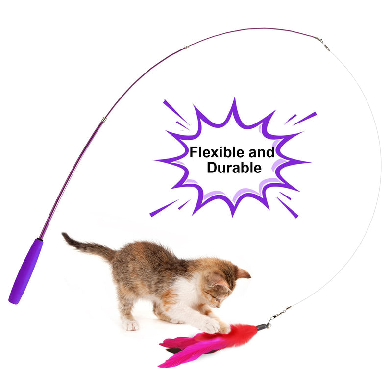 Cat Toys, Atosun 2PCS Retractable Cat Feather Toys, 10PCS Replacement Teaser Refill, 1PC Rainbow Ribbon Wand Interactive Kitten Toys for Indoor Cat Make Exercise - BeesActive Australia