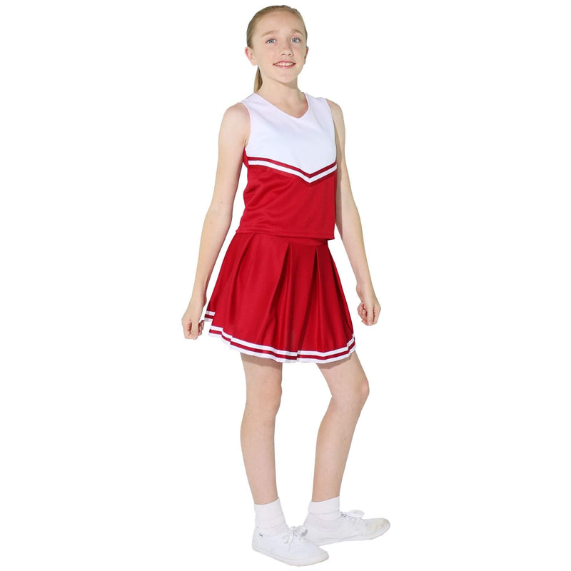 [AUSTRALIA] - Danzcue Child Knit Pleat Cheerlearding Uniform Skirt, Scarlet-White, Small 