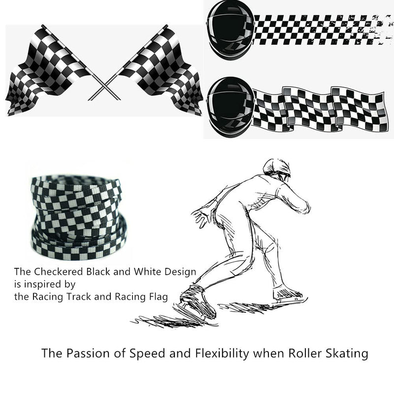 DECKER Flat Wide 10mm Shoelaces 2 Pairs Black White Checkered Lace for Roller Skates Hockey Skates Boots and Regular Shoes Checkered Black White 45"(114 cm) - BeesActive Australia
