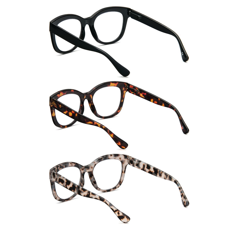 MMOWW Reading Glasses 3 Pack for Women Blue Light Blocking Oversized Computer Readers Spring Hinge Ladies (Black + Brown Tortoiseshell + Grey Tortoiseshell, 2.0) Black + Brown Tortoiseshell + Grey Tortoiseshell 2.0 x - BeesActive Australia