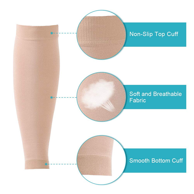 Yosoo Health Gear Calf Compression Socks, Compression Stockings with Medical Gradient Compression, 20-30mmHg Footless Compression Calf Sleeves for Shin Splint, Varicose Vein, Edema, Women & Men Beige Medium - BeesActive Australia