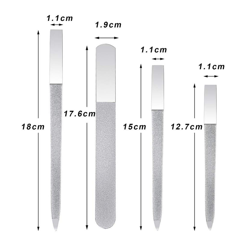 4 Pcs Stainless Steel Diamond Nail File Set, Metal Double Side Nail File Kit Professional Fingernails Toenails File Manicure Nail Tools for Salon Home and Travel Nail Care (5.9Inch) - BeesActive Australia