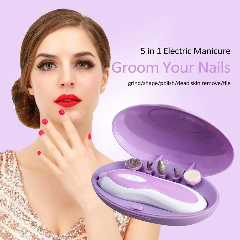 Electric Pedicure & Manicure Set Portable Nail Care Tool Box with 5 PCS Attachment for Grooming of Hands & Feet ZLiME (Purple) Purple - BeesActive Australia