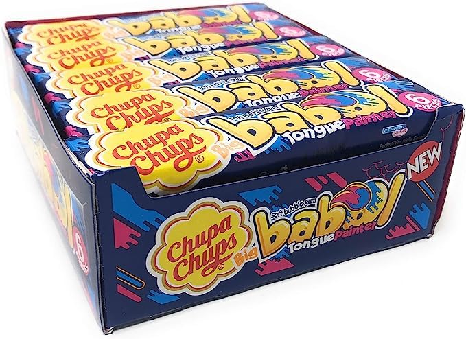 Chupa Chups Big Babol Bubble Gum - Blue Raspberry Tongue Painter (6 Gums Per Pack, 20 Packs) - BeesActive Australia