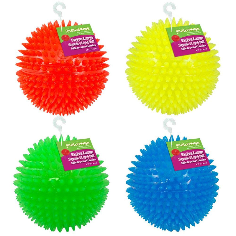 Gnawsome 4.5” Spiky Squeak & Light Ball Dog Toy - Extra Large, Cleans teeth and Promotes Dental and Gum Health for Your Pet, Colors will vary - BeesActive Australia
