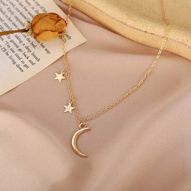 TseanYi Boho Moon Pendant Necklace Gold Stars Chain necklace Choker Personalized Crescent Moon Necklaces Chain Jewelry for Women and Girls - BeesActive Australia