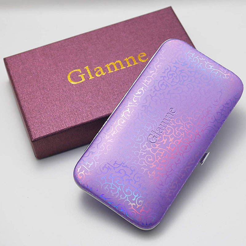 Glamne Manicure Pedicure Set Tools Professional Stainless Steel Nail Care Kits with Holographic Travel Case(Purple) Purple - BeesActive Australia