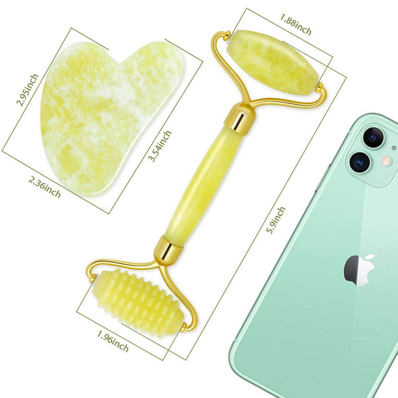 Jade Roller, Face Roller, Face Massager Jade Stone Facial Roller for Eye Puffiness Treatment, Skin Tightening, Rejuvenate Face & Neck (Yellow) - BeesActive Australia
