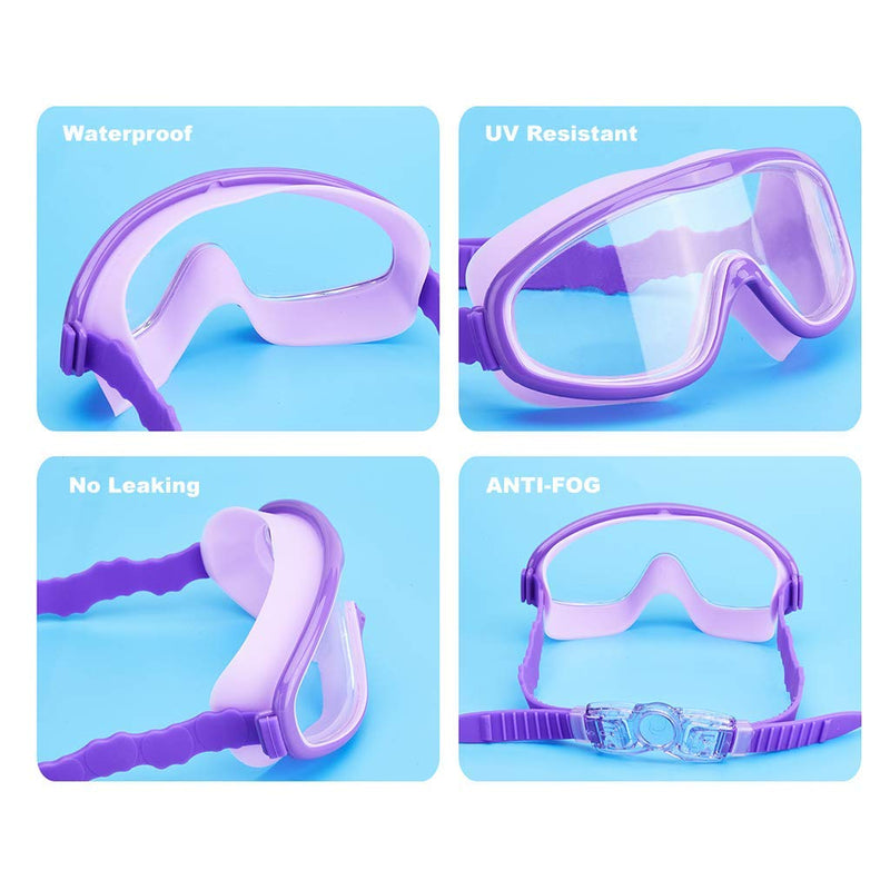 KAILIMENG Kids Swim Goggles, 2 Pack Swimming Goggles for Age 3-15, Anti-Fog Anti-UV Cear Wide View 2c.red Blue & Purple - BeesActive Australia