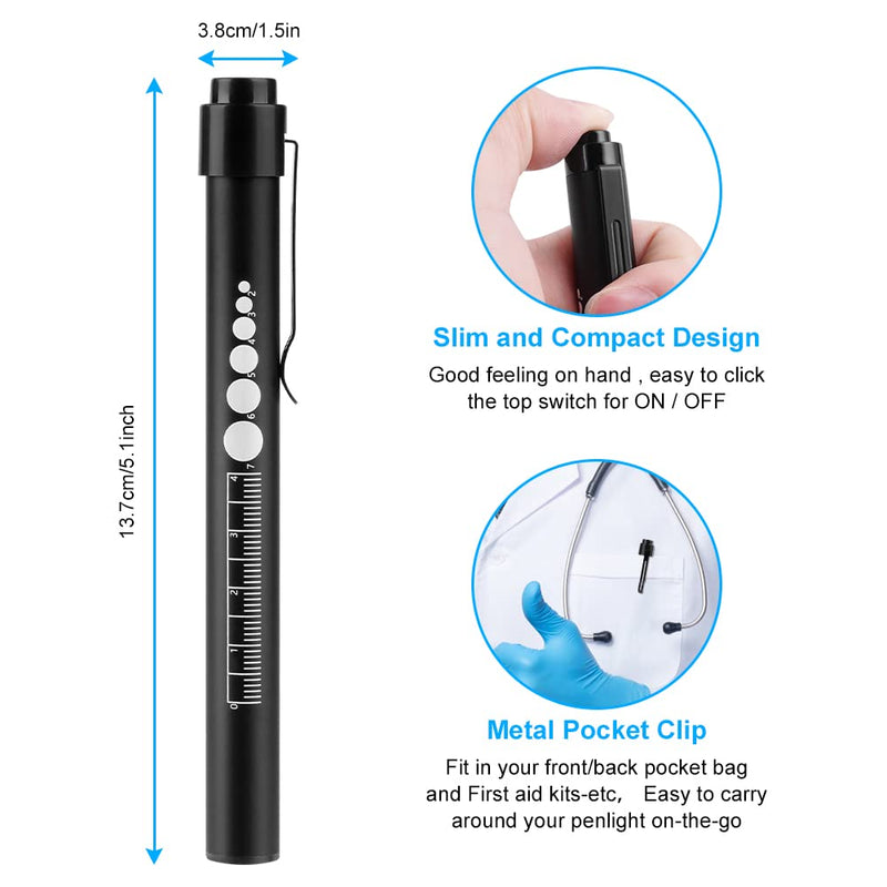 Flintronic Diagnostic Medical Penlight, Rechargeable LED Pen Torch with Pupil Gauge and Clip, First Aid Pupil Gauge Doctors Nurses Medical Pen Light Medical Equipment (With Type-C Charging Cable) 1PC Black - BeesActive Australia
