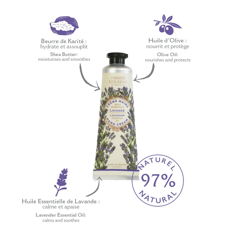 Panier des Sens Lavender Hand cream for dry cracked hands with Olive oil & Shea Butter, Hand lotion - Made in France 97% natural - 1Floz/30ml 1 Fl Oz (Pack of 1) - BeesActive Australia