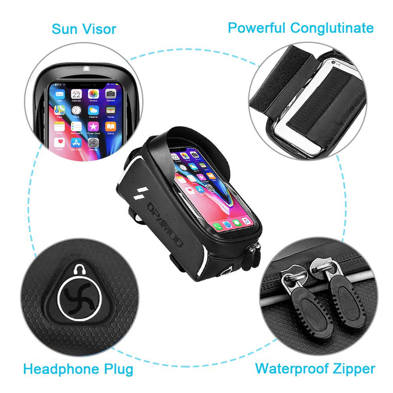 Bike Phone Front Frame Bag - Waterproof Bicycle Top Tube Cycling Phone Mount Pack Phone Case for 6.5’’ iPhone Plus xs max - BeesActive Australia