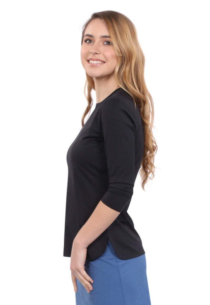 Kosher Casual Women's Modest Athletic Swim & Running/Exercise 3/4 Sleeve T-Shirt X-Large Black - BeesActive Australia