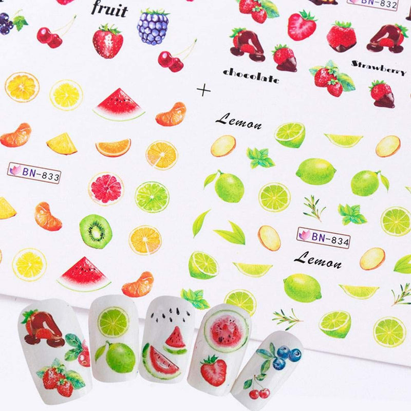 Nail Art Stickers Decals Nail Accessories Decorations Nail Supplies Nail Stickers for Women Girls Water Transfer Decals Summer Fruits 12 Sheets/Set - BeesActive Australia