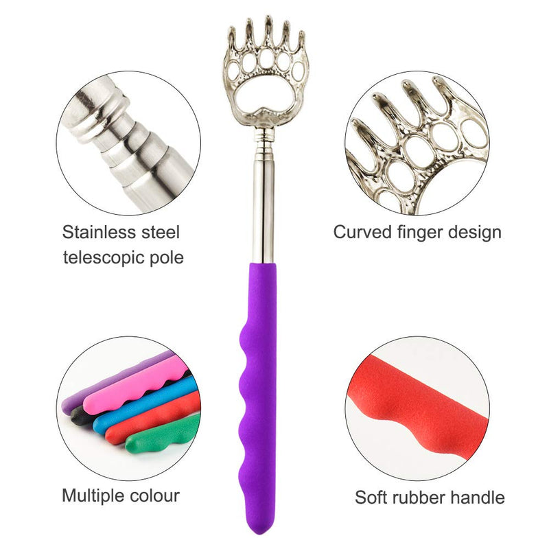FEPITO 6 Pack Extendable Telescopic Back Scratcher, Stainless Steel Back Scratcher Massager Tool with Soft Rubber Grip for Body Massage - BeesActive Australia