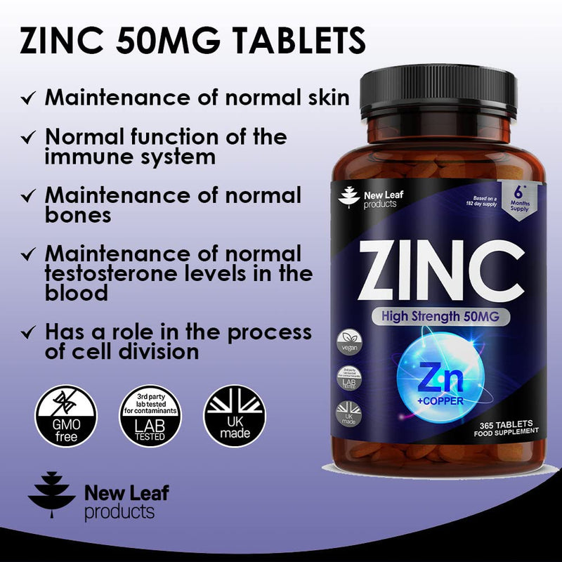 Zinc 50mg High Strength - 365 Zinc Tablets (6 Month Supply) High Strength Zinc Supplements Contributes Towards Immune Function and Maintenance of Healthy Bones, Vision, Hair, Nails and Skin - UK Made 365 Count (Pack of 1) - BeesActive Australia