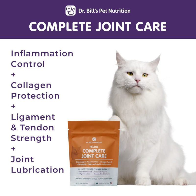 Dr. Bill’s Feline Complete Joint Care | Pet Supplement | Advanced Hip & Joint Supplement for Cats | Contains Green Lipped Mussel Extract, Collagen Type II, Chondroitin, Hyaluronic Acid, and Colostrum - BeesActive Australia