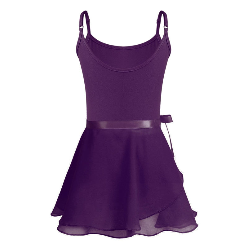[AUSTRALIA] - JEATHA Kids Girls 2PCS Chiffon Sleeveless Adjustable Straps Ballet Dance Leotard with Mini Tulle Tied Dress Dancewear 10 / 12 Dark Purple 