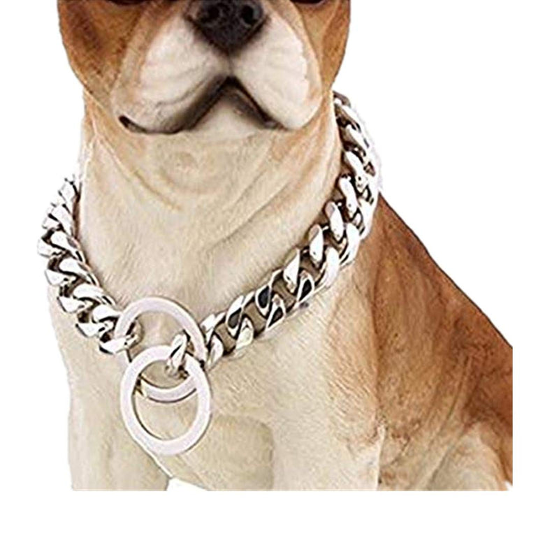 Heavy Metal Duty Walking Dog Training Collar Silver Tone 19mm Wide Strong Stainless Steel Dog Choke Collar Bulldog Pet Necklace Chain for for Small Medium Large Dogs Pit Bull, Mastiff, Bulldog, & Big Breeds 28inch Chain(Suggest Dog Neck 24inch) - BeesActive Australia