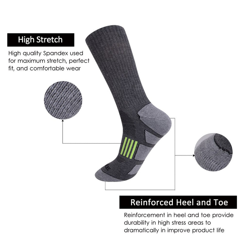 [AUSTRALIA] - JOYNÉE Mens 6 Pack Athletic Cushion Crew Socks Performance Running Socks Grey(6 Pairs) 