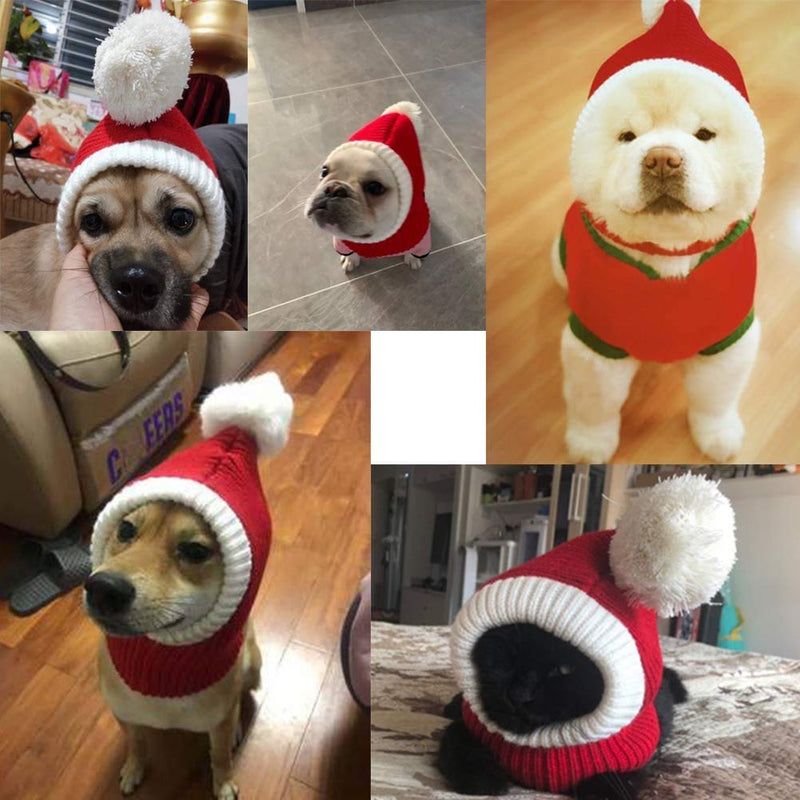DELIFUR Dog Christmas Cap with Pompon Crocheted Snood Adorable Cat Hat Red Warm Winter Dog Hat Knit Snood Headband for Pets & Women & Man X-Small - BeesActive Australia