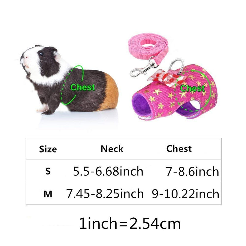 Wontee Small Pet Harness Vest and Leash Set with Bowknot and Bell Decor for Gerbil Guinea Pig Squirrel Kitten Outdoor Walking S Pink Star - BeesActive Australia