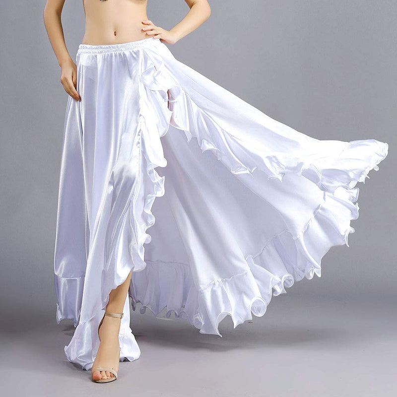 [AUSTRALIA] - ROYAL SMEELA Belly Dance Costume for Women Belly Dancing Skirts Slit Ruffle Maxi Skirt Dance Dress Bellydance Dancer Outfit White 