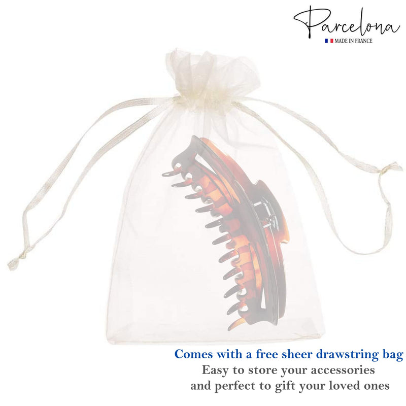 Parcelona French Bend Narrow Large Jumbo 6" Tortoise Shell Cellulose No Slip Grip Covered Spring Jaw Hair Claw Clip Clamp for Women Girls Durable Paris Hair Accessories, Made in France (Shell) - BeesActive Australia