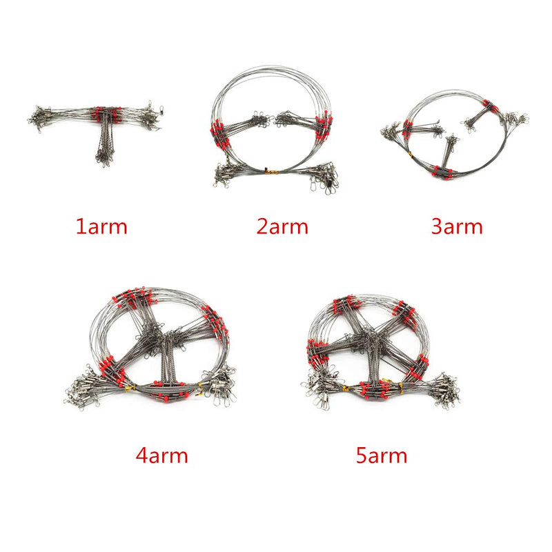 SENYUBBY Wire Trace Leader Rig Stainless Steel 1-5 Arms Fishing Rigs with Snap,High-Strength Fishing Leaders Saltwater-Perch Rigs for Fishing 1 Arm Rigs(Arm Length:2.7in) - BeesActive Australia