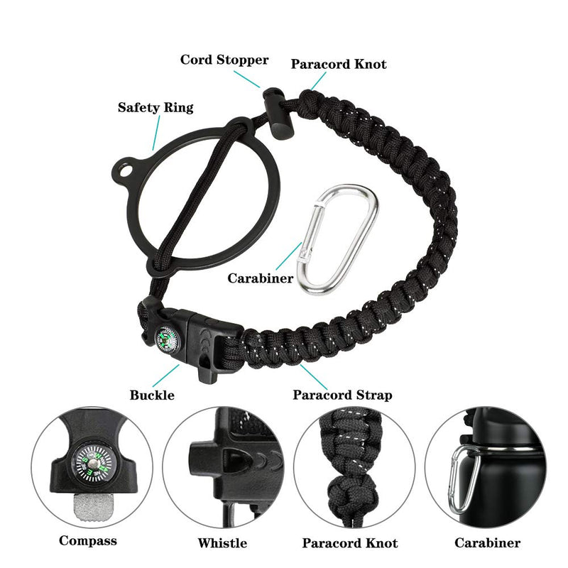 WEREWOLVES Paracord Handle - Fits Wide Mouth Bottles 12oz to 64oz - Durable Carrier, Paracord Carrier Strap Cord with Safety Ring,Compass and Carabiner - Ideal Water Bottle Handle Strap - BeesActive Australia