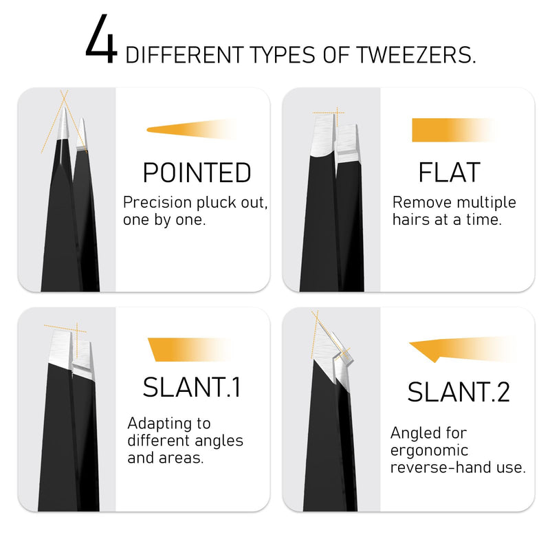 Hair Plucker Remover Tweezer with Mirror Case Travel, Stainless Steel Tweezers for Men for Chin Hair, Facial Hair Eyebrow Ingrown Hair Removal Kit (Black) Black - BeesActive Australia