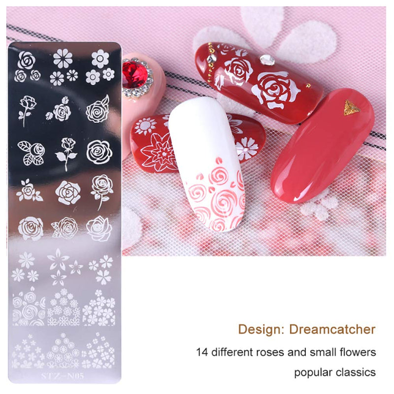 WOKOTO 6Pcs Nail Polish Stamping Plates Kit Flower Butterfly Rose Snowflake Image Templates Stamping Manicure DIY Tools - BeesActive Australia