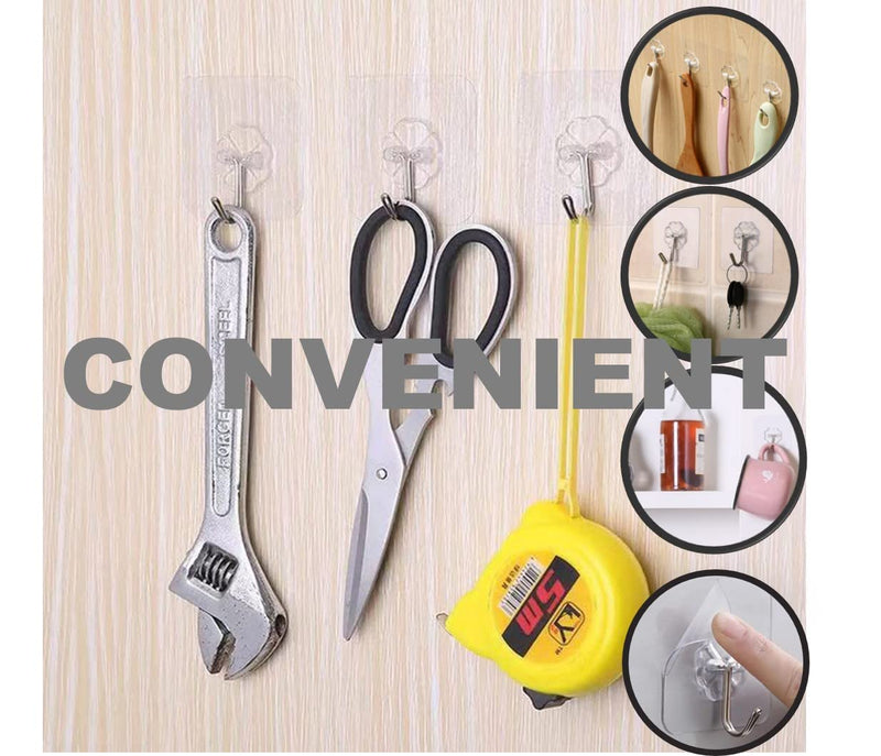 Adhesive Hooks, 20 Packs, 33lbs/15kg Premium Heavy Duty Wall Ceiling Hooks for Hanging, Damage Free, Clear Sticky Hanger for Kitchen, Bathroom Shower Outdoor Use. - BeesActive Australia