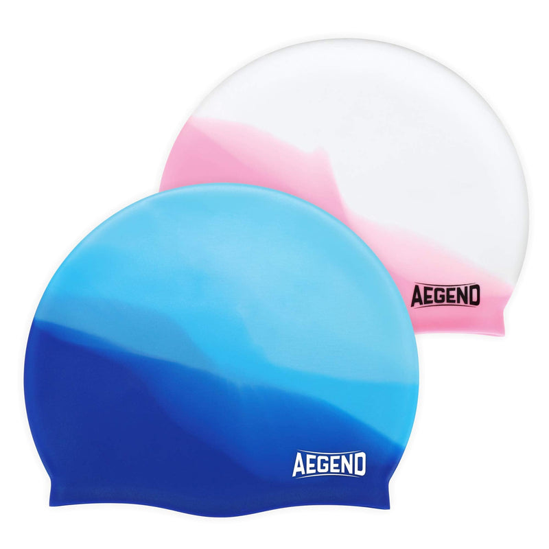 Aegend 2 Pack Swim Cap for (Age 2-12), Durable Silicone Swimming Cap for Kids Youths, Comfortable Fit for Long Hair and Short Hair, 6 Colors Blue & Pink Medium(age 4-8) - BeesActive Australia