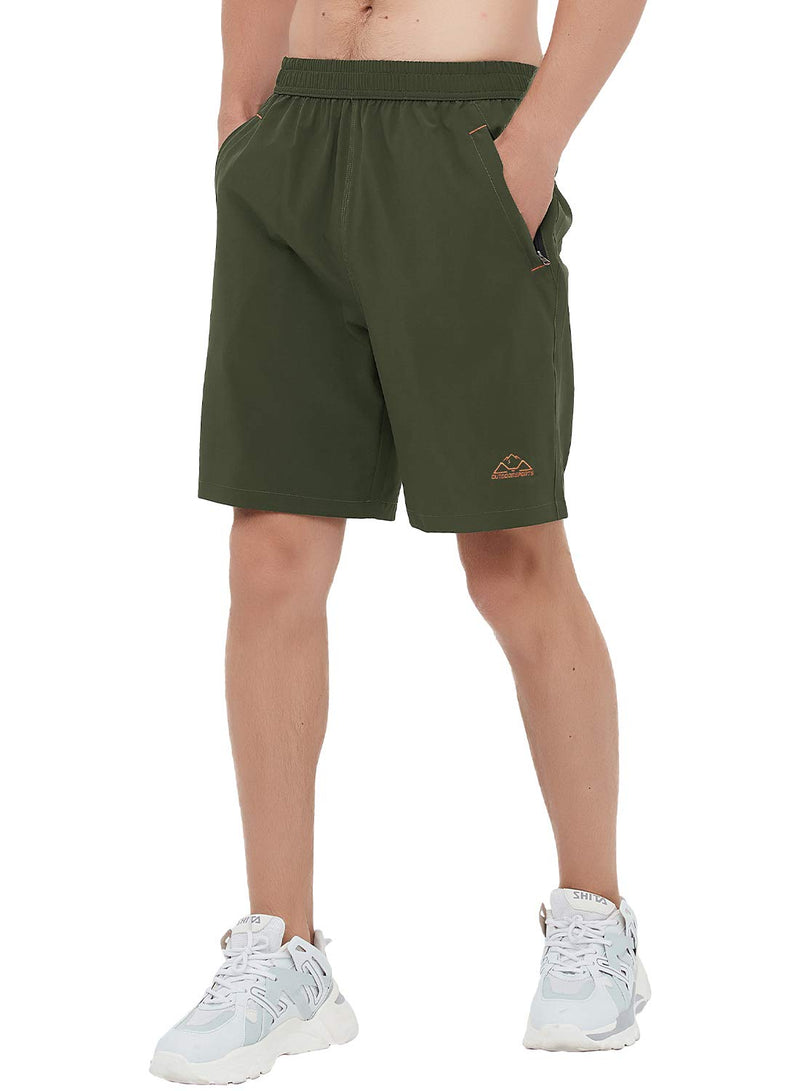 TBMPOY Men's Running Shorts Quick Dry Gym Outdoor Sports Zipper Pockets Large A4-armygreen - BeesActive Australia