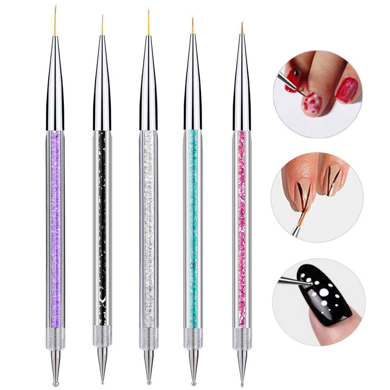 5Pcs Nail Art Liner Brushes, Mwoot Dual Tipped Painting Drawing Nail Design Brush Pen, Nail Art Brush Dotting Pen - BeesActive Australia