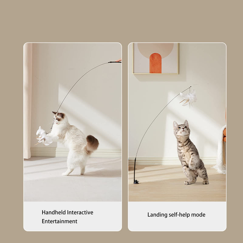 Cat Toy Wand Auto Interactive Cat Toys for Indoor Cat 6 in 1 Hands-Free Natural Bird Feather Ball Toys, Suction Cup Pet Indoor Dancing Playing Toy - BeesActive Australia