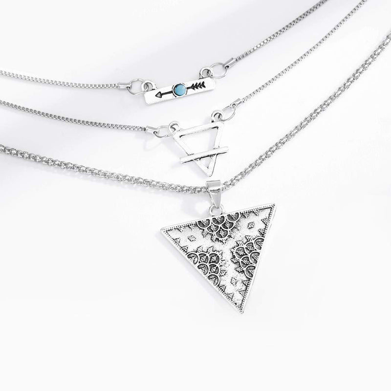 Bmurth Boho Layered Triangle Necklace Silver Bar Pendant Necklace Chain Jewelry Vintage for Women and Girls - BeesActive Australia