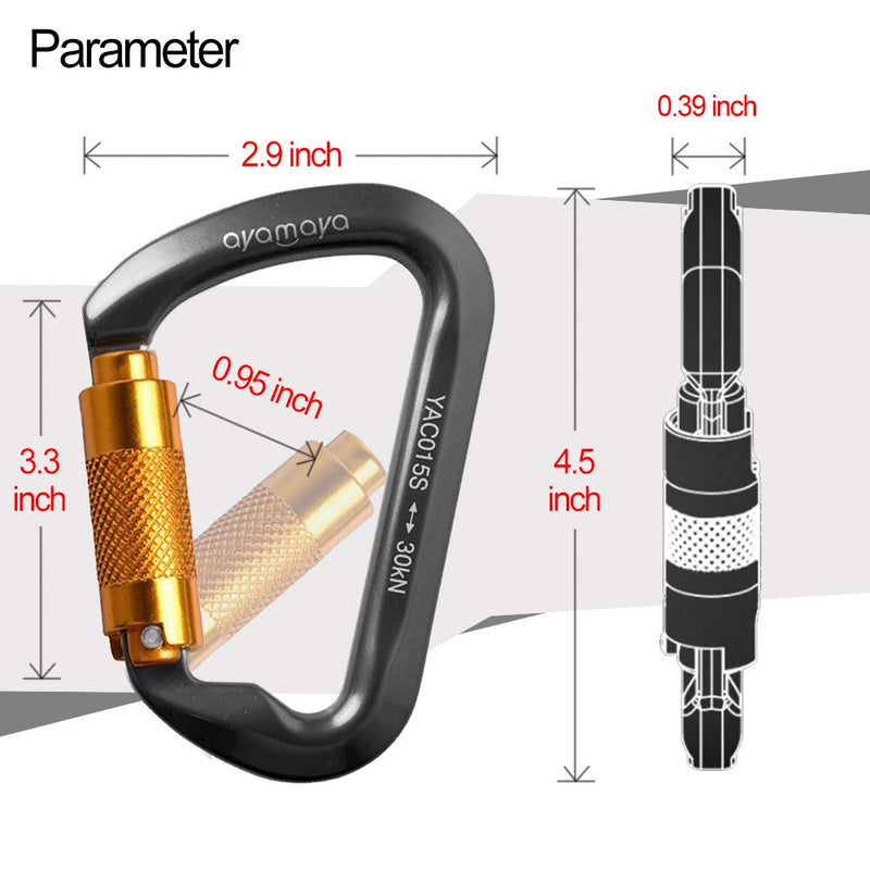 ayamaya 30KN Rock Climbing Carabiner 3Pcs, Aluminum Auto Locking D-Ring Twist Lock Carabiners Clip Hook Heavy Duty CE Certified Rappelling Belay 3 Pack - BeesActive Australia