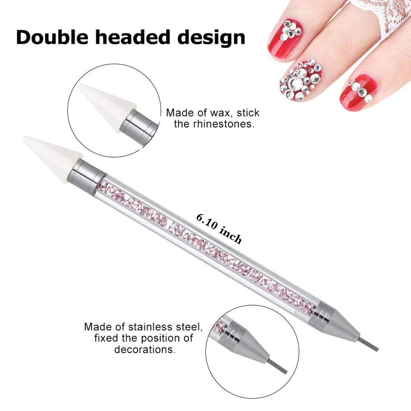 Nail Rhinestone Picker Dotting Tool with Extra 2 Wax Head, Dual-ended DIY Nail Art Tool With Pink Acrylic Handle - BeesActive Australia