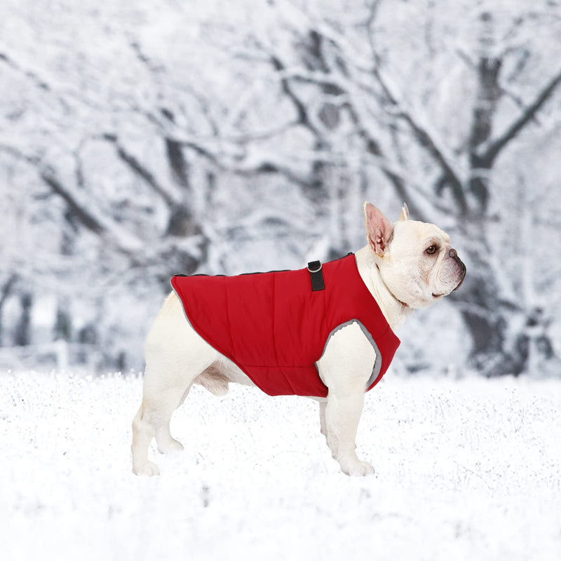 Geyecete Dog Bulldog Clothes Dog Cotton Padded Coat Thick Winter Warm Vest Waistcoat Cold Weather Jacket Clothing for French Bulldog Coat Medium Red - BeesActive Australia