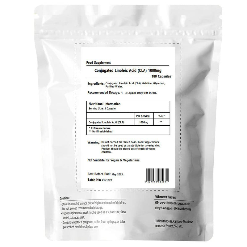 Premium - Conjugated Linoleic Acid -1000mg x 180 - High Strength Capsules - Diet and Weight Loss Supplement Maximum Strength - Reduce Body Fat - CLA - BeesActive Australia