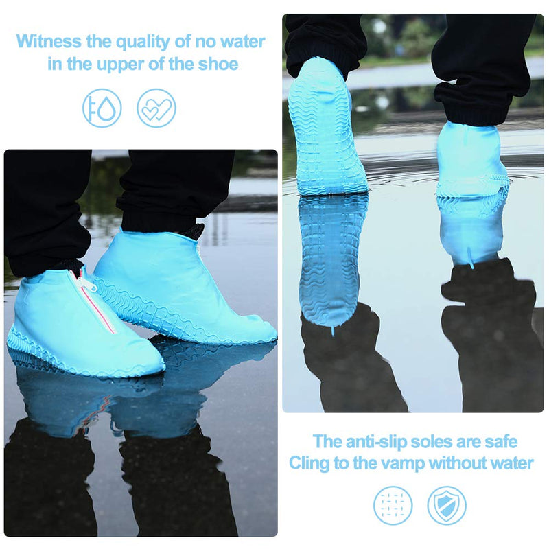 Waterproof Shoe Covers, Reusable Outdoor Silicone Shoe Covers,Resistant Rain Boots Non-Slip Washable Travel Rain Gear Footwear Protection for Women, Men Blue M (Women 5.5-7, Men 5-6) - BeesActive Australia