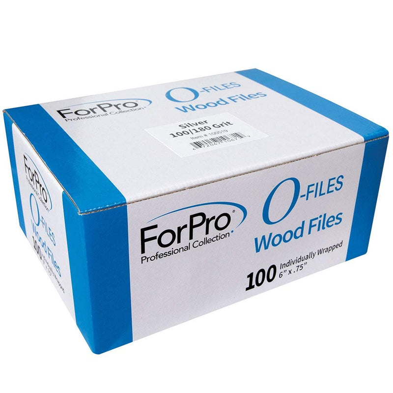 ForPro O-Files Wood Board, Disposable Nail File, Individually-Wrapped, 100/180 Grit, Silver, 100-Count - BeesActive Australia