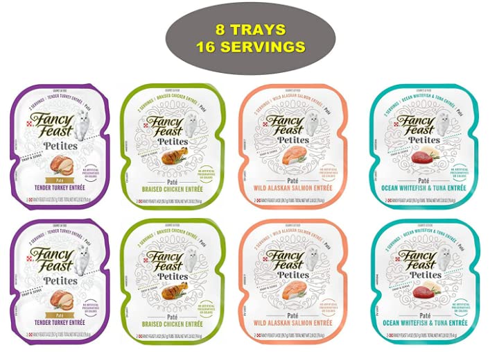 Fancy Feast Petites Bundle 8 Cans in Total(2.8 Oz Each), Variety Flavors cat Food Pate, 2 Tender Turkey,2 Chicken,2 Alaska Salmon , 2 Ocean Whitefish. Plus a Mouse Toy - BeesActive Australia