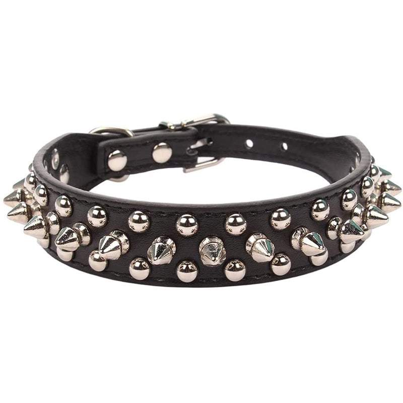 PETCARE Spiked Dog Collar Soft Pu Leather Funny Mushrooms Rivet Spike Studded Puppy Adjustable Outdoor Dog Collars for Small Medium Large Dogs Cats S(10.2"-12.6" / 26cm-32cm) Black - BeesActive Australia
