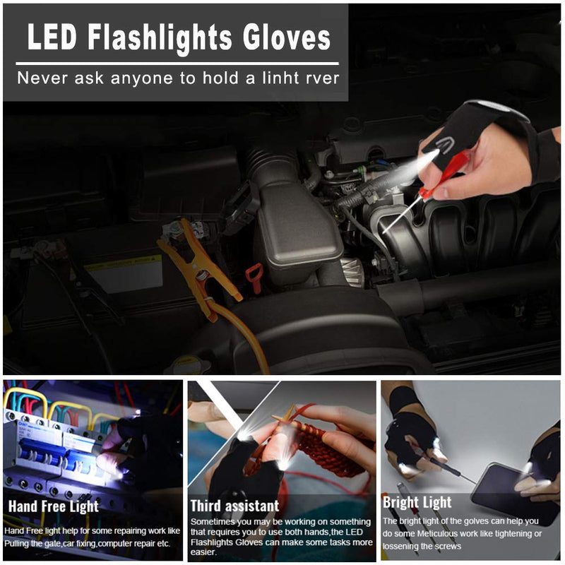 LED Flashlight Gloves Work Gloves with Lights, Birthday Gifts for men dad boyfriend, Light Flashlight Gloves for Handyman, Mechanics, Electrician, Fishing, Night Running, Camping, Outdoor Activities - BeesActive Australia