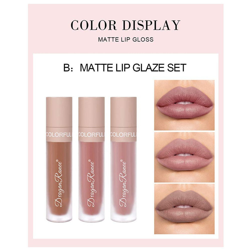 Fashion888 Liquid Lipstick Set,3 Pack Matte Lip Gloss,Non-stick Cup Waterproof Long Lasting Lip Gloss Set With Gift Box 0.36oz B - BeesActive Australia